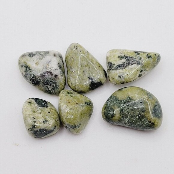 Tumbled Nephrite Jade Stones Loose 6 Pieces Approximately 1/2 Inch Green Spotted - Picture 2 of 5